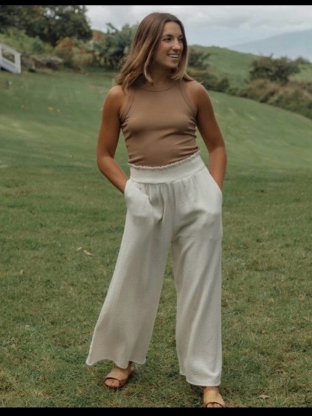Women's Neuflora Wilmington Ivory Beige Wide Leg Cotton Gauze Pants Small